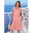 thumbnail image 4 of Womens Summer Dress Ruffle Sleeve V Neck Midi Dresses Tiered Boho Beach Sundress Pink L, 4 of 7