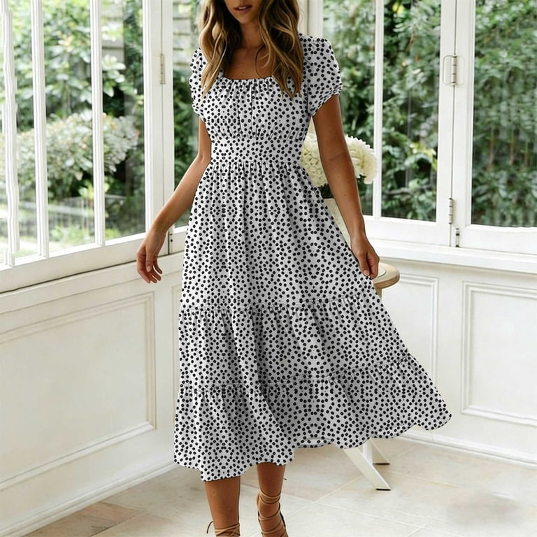the black v neck floral short sleeve maxi dress Ayolanni Summer Dresses for Women A-Line Elastic Waist Beach Elegant Flowy Long Dress XL Size:5XLT neckline. pleated wedding dress Dark Grey Tulle Straps
