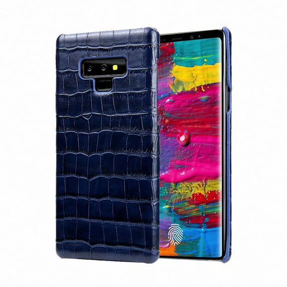 Galaxy Note 9 Case, Allytech Genuine Leather Simple Crocodile Grain Design Hard Back Protective Case Lightweight Bumper Case Shock Resistant Cover for Samsung Galaxy Note 9 2018 Release, Blue