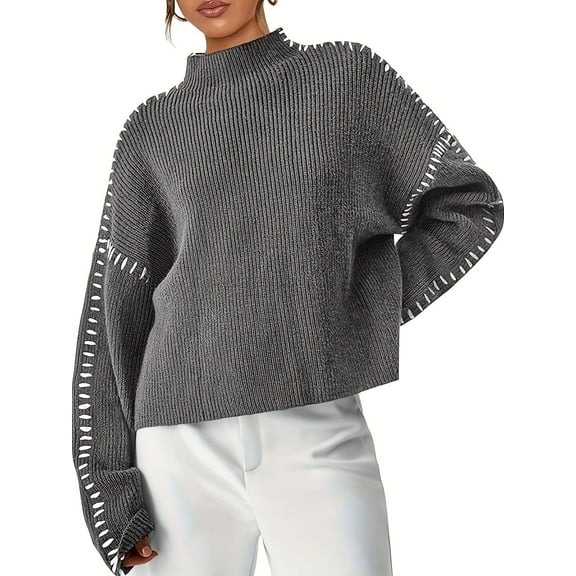 DO&BE Fashion Women's Casual Gray Knit Pullover Sweater, Size S