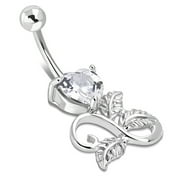 COMFORT ZONE STUDIOS Stainless Steel Spiral Infinity Floral Rose Leaf Heart CZ Charm Dangle Belly Button Navel Ring