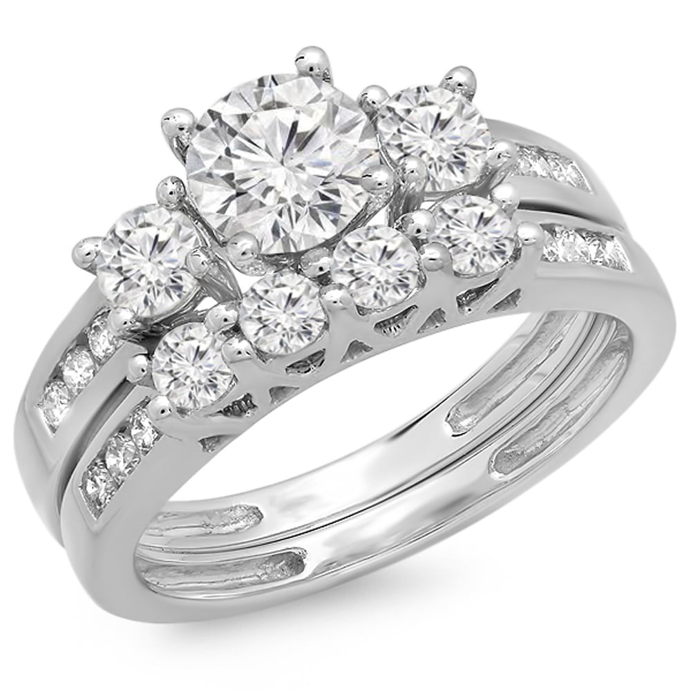 1.80ct Round Cut Diamond Engagement Wedding Bridal Ring Set 14k White Gold Over 