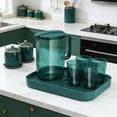 thumbnail image 5 of Green Plastic Pitcher and Cup Set with Tray, Large Capacity Cold Brew Jug for Iced Tea and Lemonade, Dishwasher Safe Drinkware Set for Home Office and Party, Modern Beverage Server with Glasses, 5 of 6