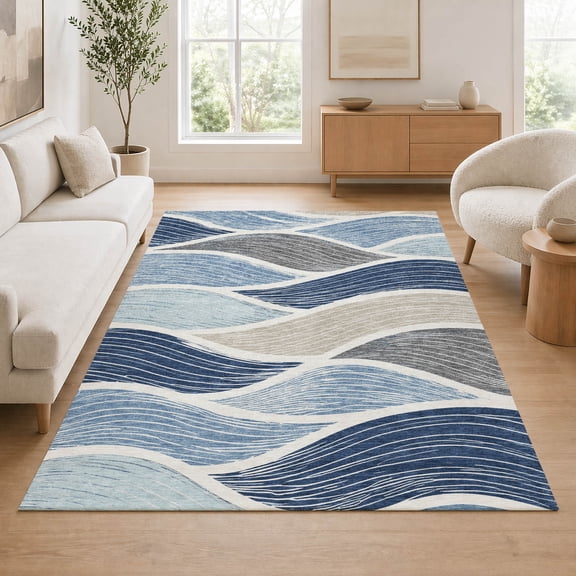 Addison Rugs Chantille Indoor/Outdoor Transitional Waves Blue Machine Washable Rectangle Rug, 10' x 14'