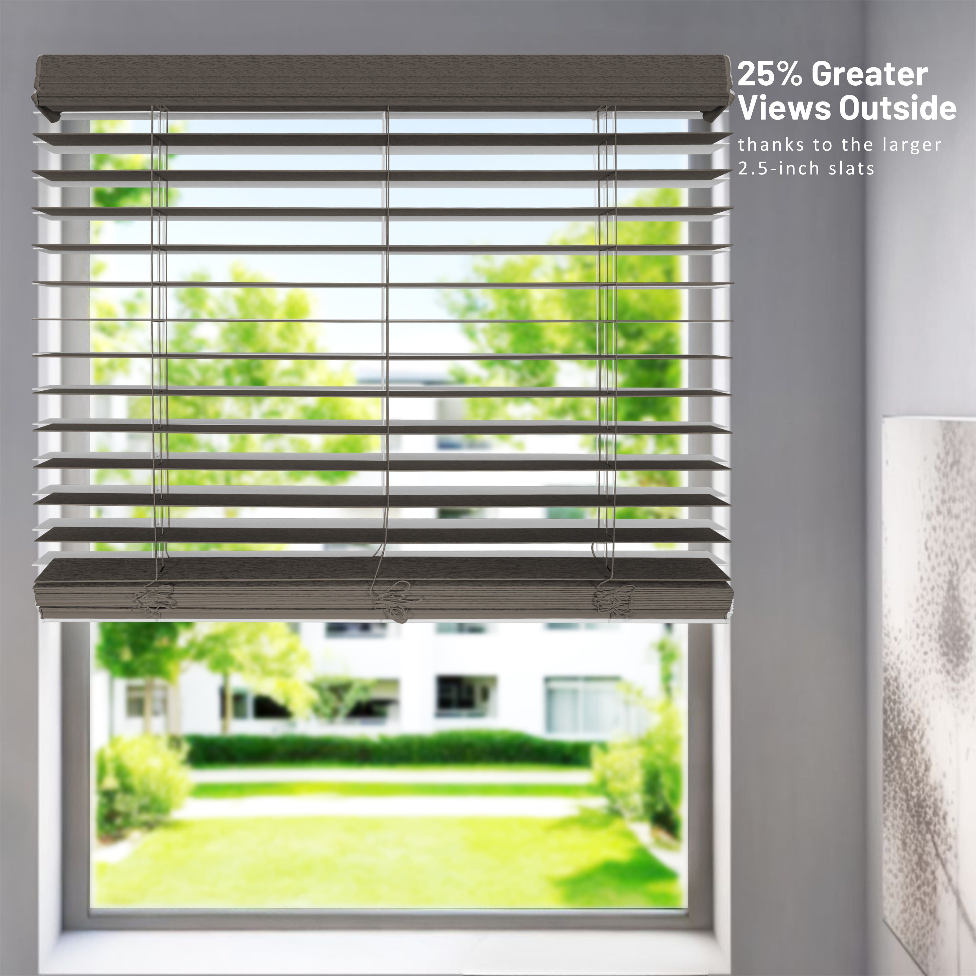 Chicology Cordless Faux Wood Blinds, Brown Textured (2.5" Slat), 22.25"W X 72"H