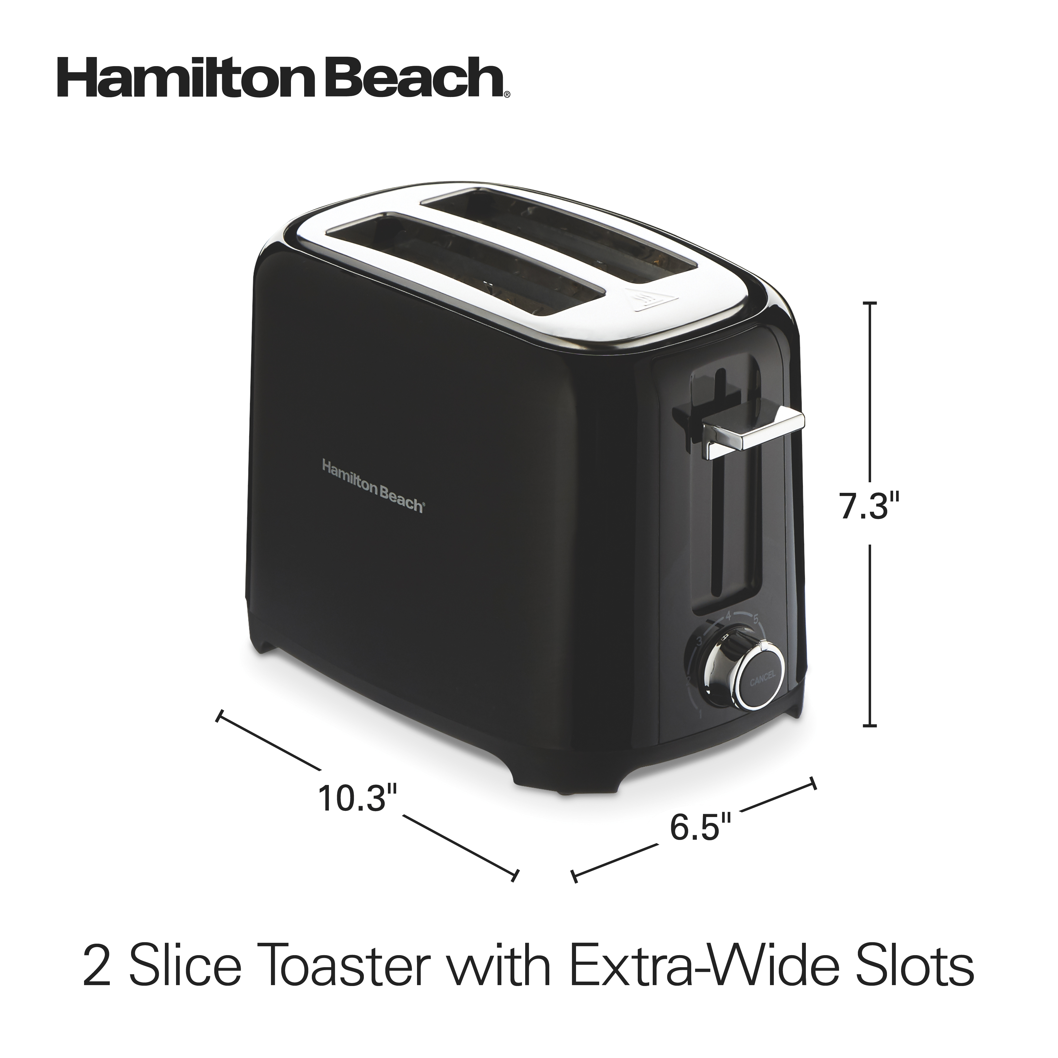 Hamilton Beach 2 Slice Toaster, Extra-Wide Slots, Chrome-Plated Lever, Black, 22217 - image 3 of 8