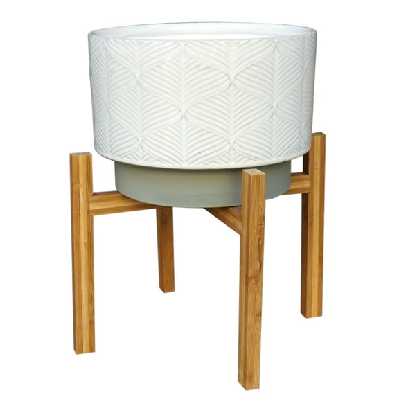Better Homes & Gardens 11in Kennewick Ceramic Planter With Stand, Ivory