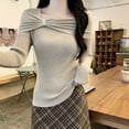 thumbnail image 5 of Pulls à Col Slash pour Femmes Automne Hiver 2024 Tricot à Manches Longues pour Femmes Chandail Doux Femme, 5 of 5