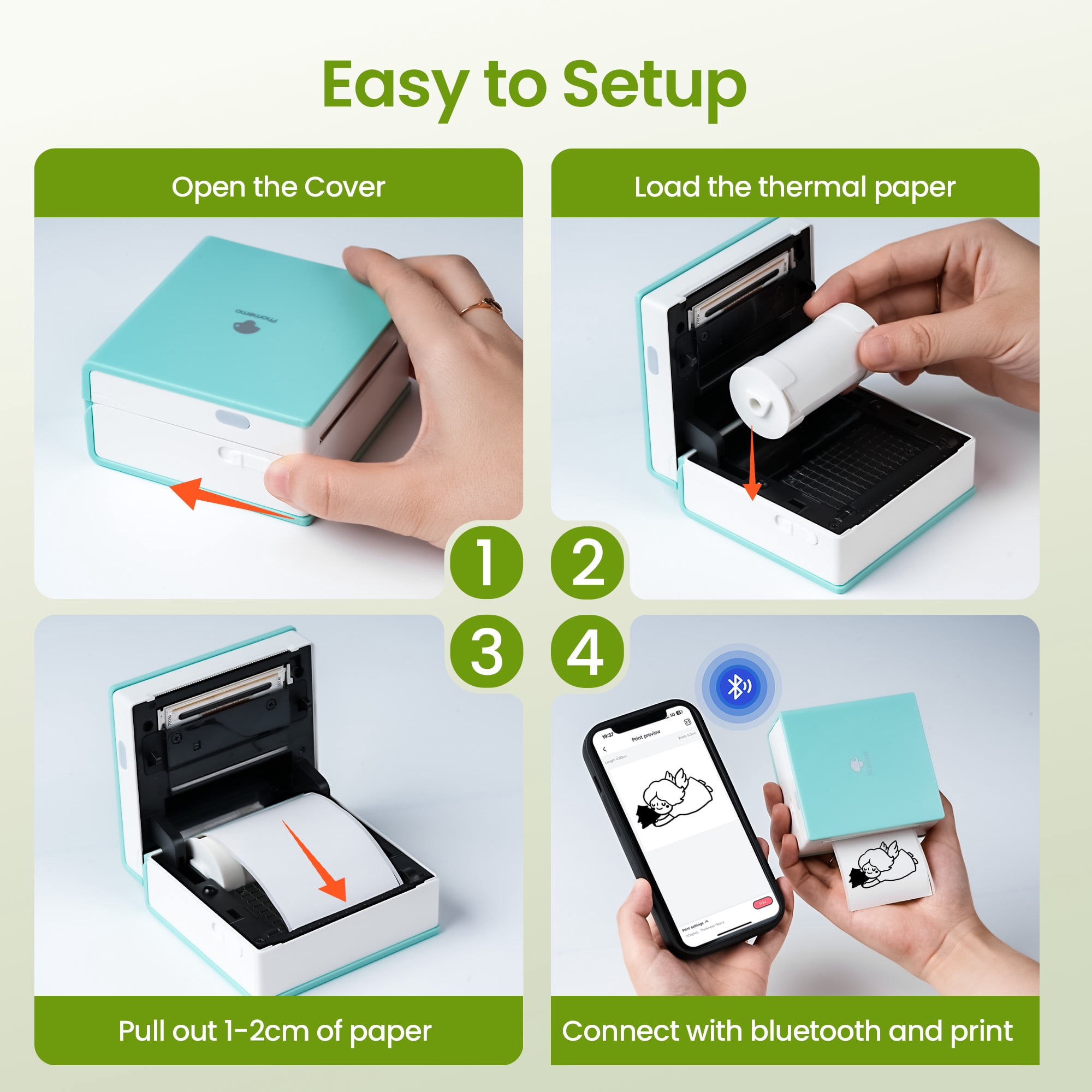 Phomemo Mini Sticker Printer - M02 Label Maker, Portable Bluetooth Thermal Inkless Printer for Notes, Gifts, Journals, Planners, Scrapbooking, and Creative Projects (Green)