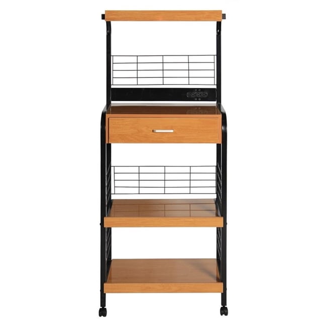 Pemberly Row Modern Metal Frame Microwave Stand with Storage in Black