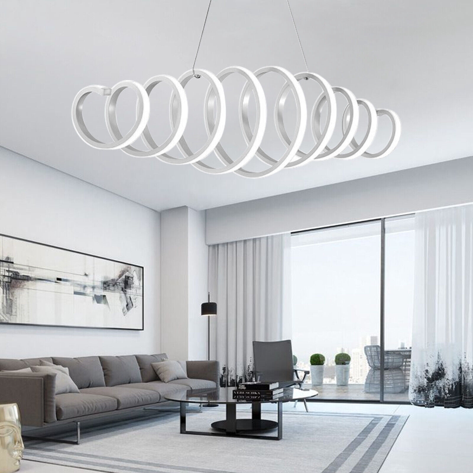 110V Modern LED Acrylic Chandelier Curve Pendant Light Dining Room Ceiling Lamp Modern Acrylic S shape Pendant Light LED Wave Chandelier White Lamp Lighting 88W Modern Acrylic LED Chandelier