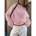thumbnail image 5 of Women'S Oversized Crewneck Sweater Puff Long Sleeve Cable Slouchy Pullover Jumper Tops Pink M, 5 of 7