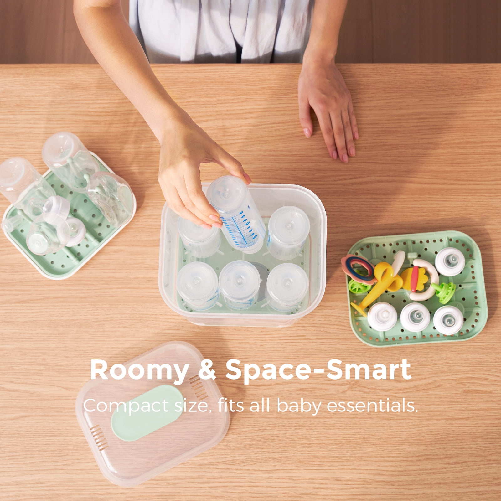 Momcozy 4 in 1 Bottle Sterilizer and Dryer, Modular Nesting Space Saving Design, 6 Bottles Capacity, Drying Rack Included