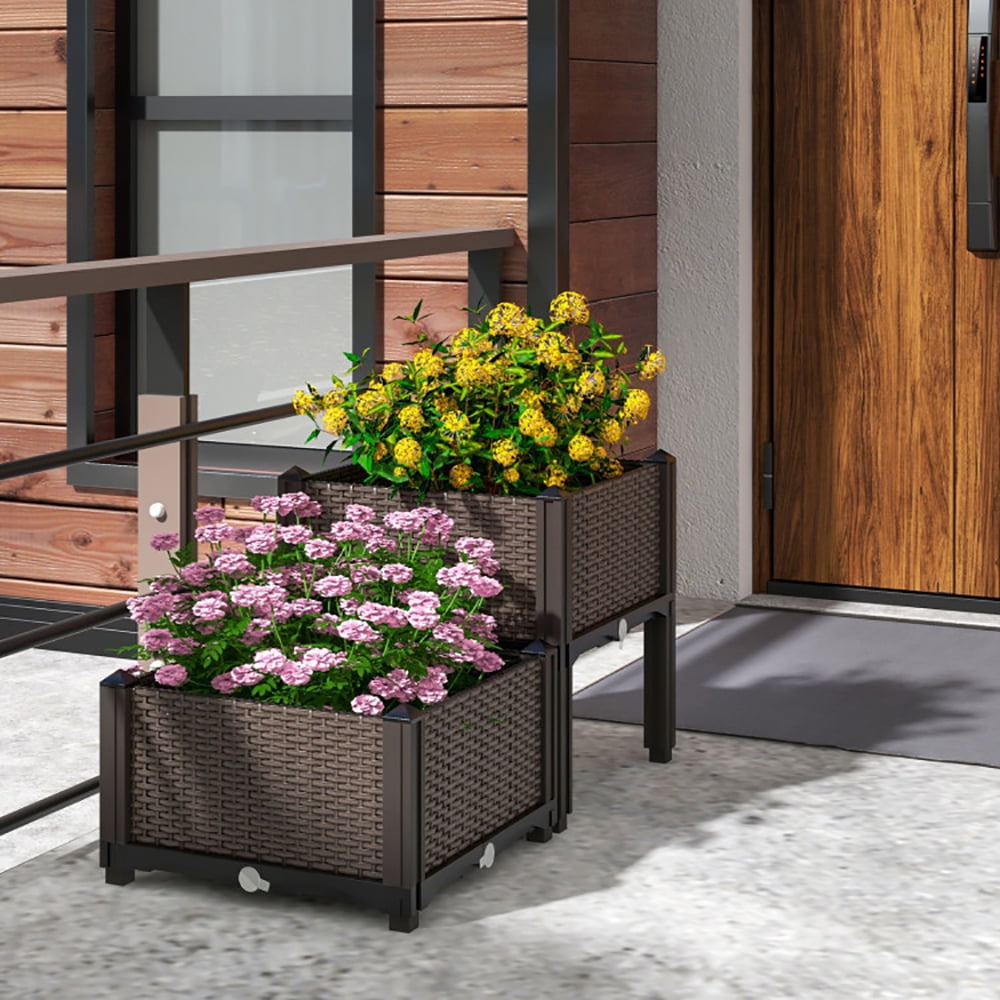 YYAo Garden Bed,Vegetables Growing Box,2 Set Elevated Plastic Raised Garden Bed Planter Kit for Flower Vegetable Grow-Brown