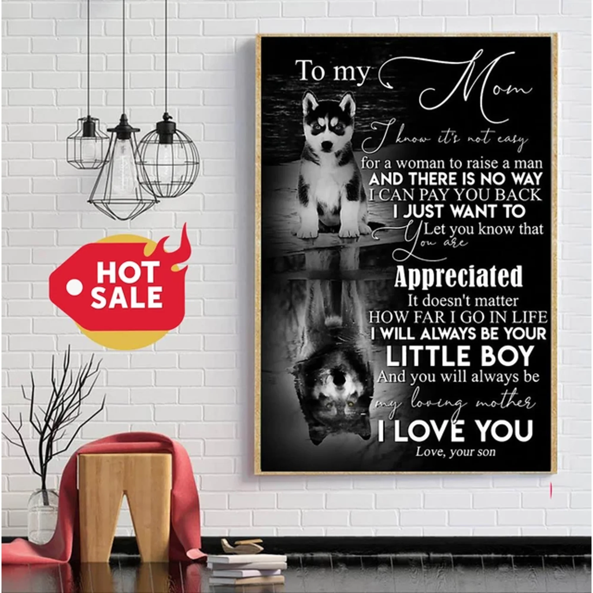 To My Mom From Son Husky Home Decor Vintage Art Print Cute Birthday Gift Wall Art