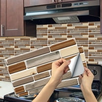 6 Pcs Peel and Stick Tiles Wall Stickers Decals 11.8 x 5.9" Wood Grain Pattern Waterproof Removable Vinyl Mosaic Sticker Backsplash