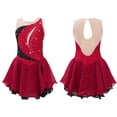 thumbnail image 3 of Miaeowve Kids Girls Figure Ice Skating Dress Sleeveless Rhinestone Color Block Ballet Dance Performance Clothing Dancewear Burgundy 12, 3 of 7