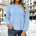 thumbnail image 2 of Hurxie Womens Puff Long Sleeve Babydoll Tops Summer Peplum Pleated T Shirts Casual Loose Fit Flowy Blouses Light Blue,M, 2 of 8