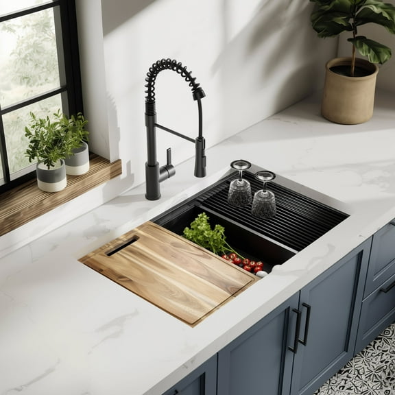 30 inch Upgrade Black Undermount Workstation Stainless Steel Sink, 18 Gauge Single Bowl Stainless Steel 10" Deep Under Counter Kitchen Sink Basin with Multifunctional Accessories