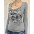 thumbnail image 3 of Women Vintage Y2K Long Sleeve T-shirt Heart Wing Rose Graphic Printed Tops Retro Grunge Gothic Tee, 3 of 6