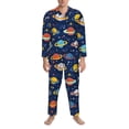 thumbnail image 3 of Sikiie Planets and Stars Mens Pajama Set, Soft Warm Long Sleeve Sleepwear, Cozy Button-Down Pjs for Men-X-Large, 3 of 7
