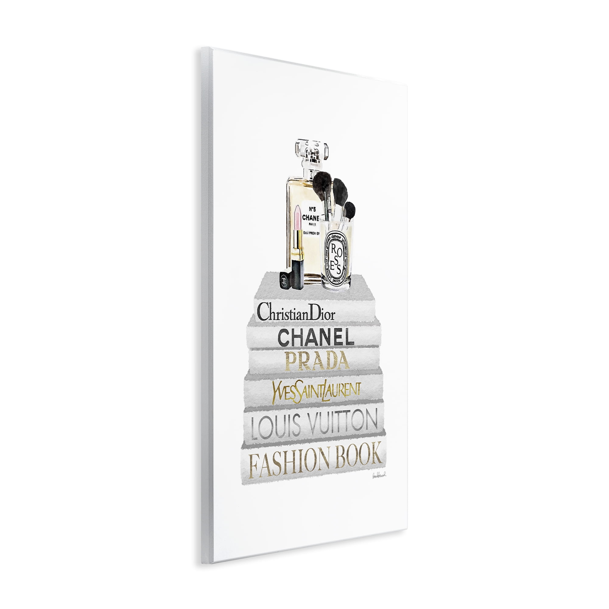 Stupell Industries Neat Bookstack with Makeup Fashion Painting Unframed Art Print Wall Art, 13 x 19