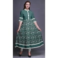 thumbnail image 2 of Bimba Green Leaves & Floral Block Indian Kurtis For Women Printed A Line Anarkali Kurti Casual Ethnic Dress-Large, 2 of 5