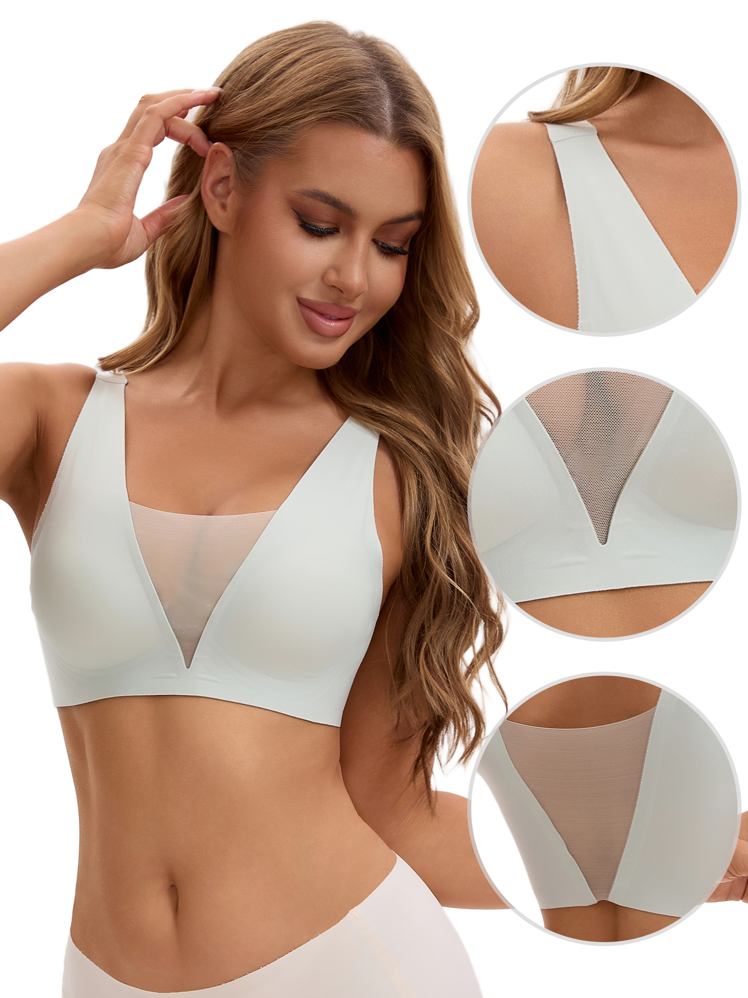 Unique Bargains Women's Deep V Seamless Mesh Plunge Bras Minimizers S Green
