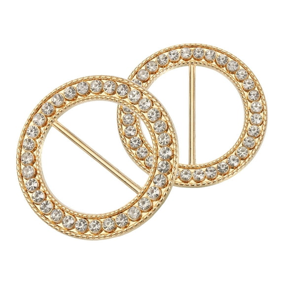 Uxcell 2Pcs Silk Scarf Ring Clip Rhinestone Round T-Shirt Ties Buckle, Gold