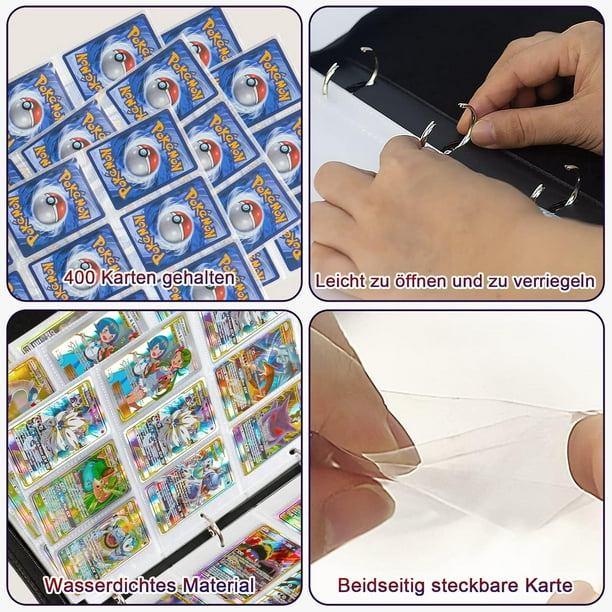 Álbum De Tarjetas Coleccionables Con 50 Páginas Y 400 Bolsillos, Funda De Piel Sintética Con Cremallera Y Asa, Protector Impermeable Para Cartas Pokemon Y Deportivas
