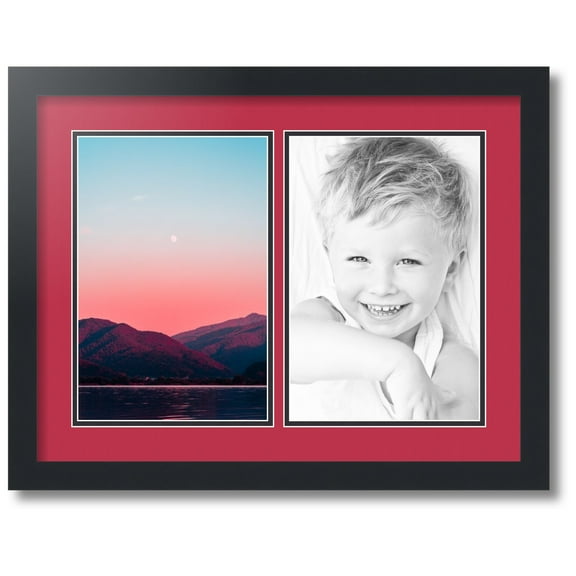 ArtToFrames Collage Photo Picture Frame with 2 - 8x12 Openings, Framed in Black with Rouge and Black Mats (CDM-3926-37)