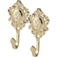 thumbnail image 1 of 2-Pack Vintage Drapery Curtain Holdbacks Tieback Hooks Rose Pattern (Golden), 1 of 6