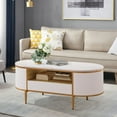 thumbnail image 4 of AKDSteel Modern Luxury Oval Coffee Table With Storage, 47.24" Fluted Design And Faux Marble Top, Curved Profile With Gold Metal Legs, White Center Table For Living Room, 4 of 7