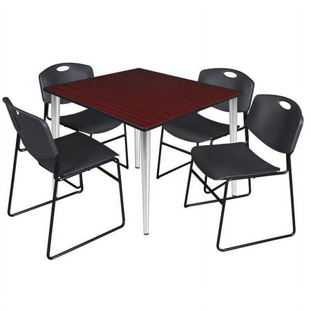 UPC: 0192357200117 | 48  Sq Breakroom Table- Mahogany Top- Chrome Base & 4 Zeng Stack Chairs- Black