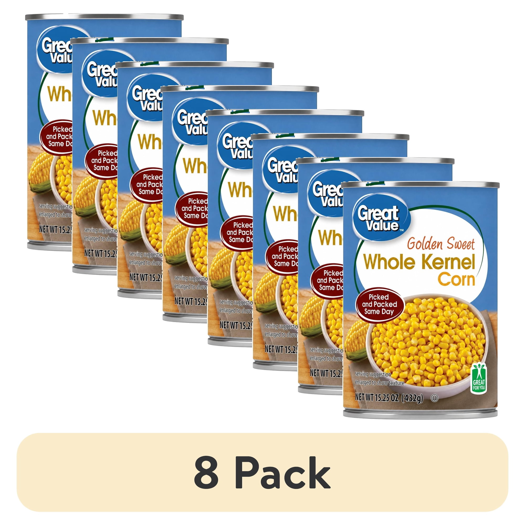 (8 pack) Great Value Golden Sweet Whole Kernel Corn, 15.25 oz
