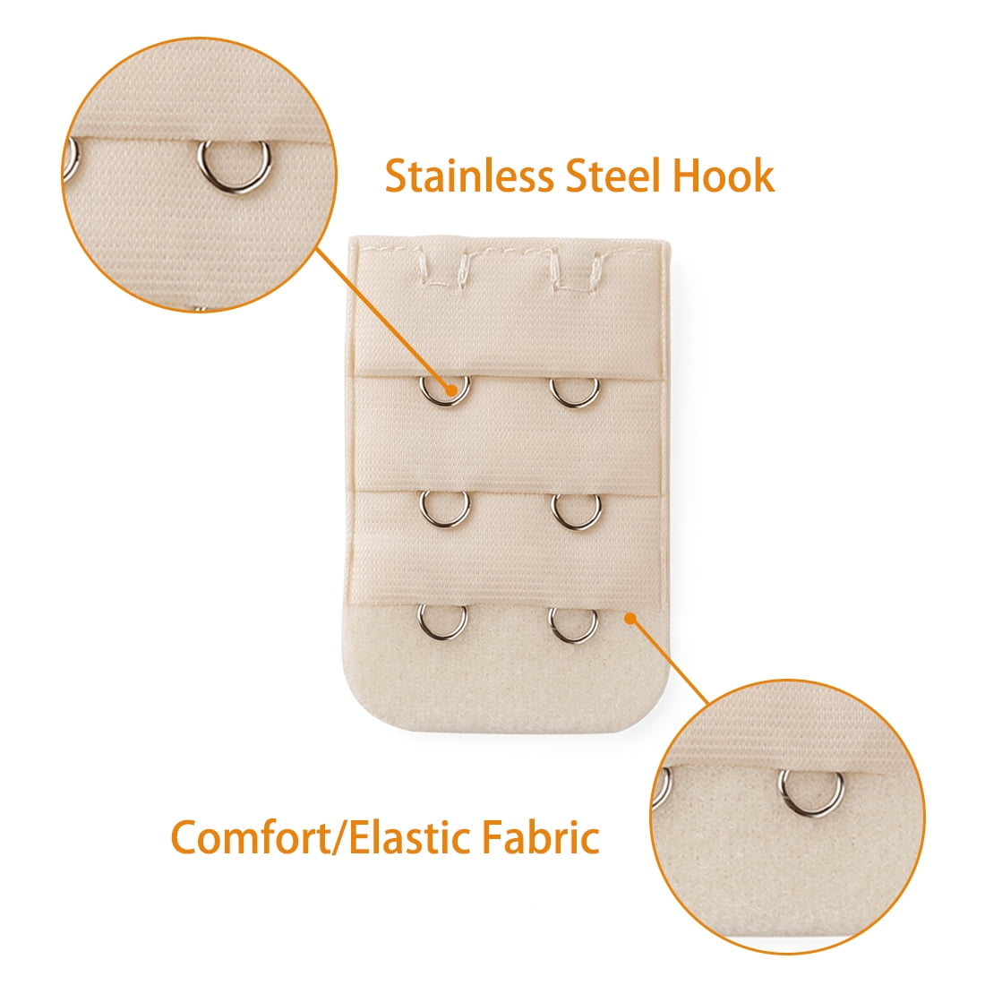 Unique Bargains Bra Extender with 3 Rows and 2 Hooks Beige 10