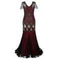 thumbnail image 3 of IBTOM CASTLE Women's 1920s Flapper Dress Vintage Great Gatsby Party Sequin Maxi Evening Cocktail Dresses XL Burgundy + Gold, 3 of 6