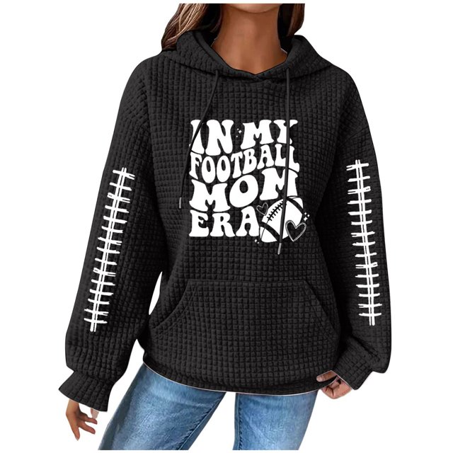 WEAIXIMIUNG Sweat-Shirt Rouge Femme Décontracté Football Sweat-Shirts Blouse Chemise Graphique Imprimé à Capuche Manches Longues Pull Sweat-Shirts