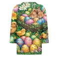 thumbnail image 5 of Dresfit Easter Shirts Women Holiday Strech Crewneck 3/4 Sleeve Tunic Blouse 2026 Rabbit Egg Graphic Print Tops Plus Size Loose Fit Tees Dark Green 2XL, 5 of 6