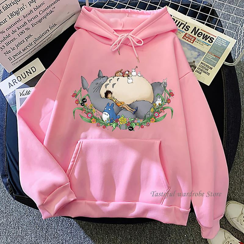 Mon Voisin Totoro Harajuku Sweat a Capuche Unisexe Studio Ghibli Kawaii Sweat Shirt Miyazaki Hayao Drole Japon Cartoon a Capuche Femme Rose2
