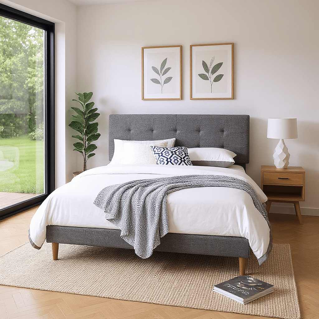Gewnee King Size Bed Frame with Upholstered Adjustable Headboard,Linen Platform Bed with Wood Slats Support,No Box Spring Needed.Gray