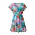 thumbnail image 4 of DHFJKG Womens Swimwear Cover Up Dress Floral Printed V Neck Short Sleeve Chiffon Mini Dress Coverups Summer Beach Vacation Clothes, 4 of 4