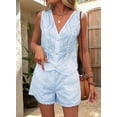 thumbnail image 2 of Floral Eyelet Embroidered Sets for Women 2 Piece Summer Shorts Button Down Vest Dressy Causal Vacation Set Light Blue L, 2 of 6