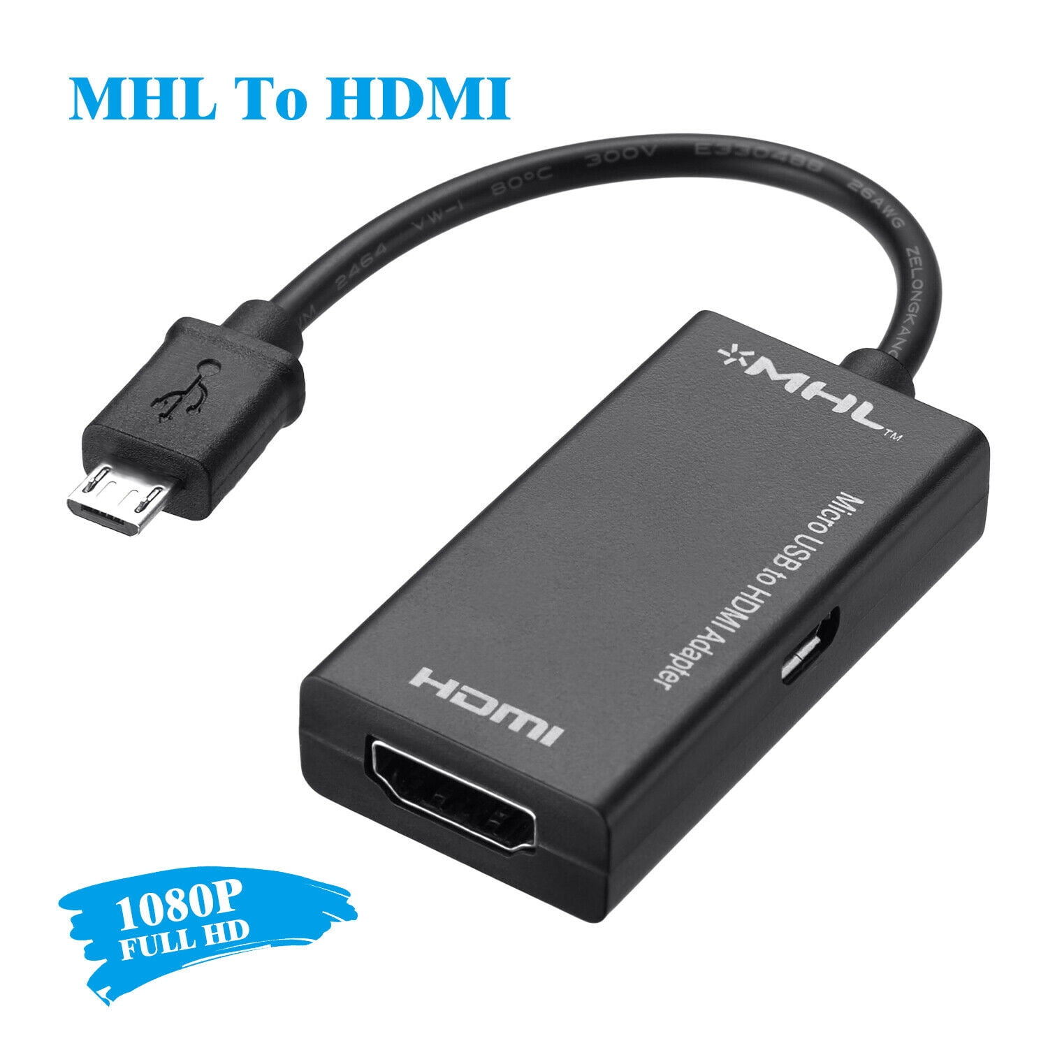MHL to HDMI Adapter HDTV 1080P High Resolution Cable for Android Samsung Smart Phone & Tablet with MHL Function Black Micro USB to HDMI Converter 