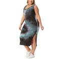 thumbnail image 4 of Vestido de verano sin mangas para mujer de tallas grandes Agnes Orinda, con diseño de teñido anudado, abertura lateral, escote en V, estilo casual midi, talla 4X, color gris azul, 4 of 5