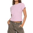 thumbnail image 2 of YVNAURA Women's Basic Striped Tee Crewneck Slim Fit Short Sleeve Ribbed Knit T Shirts 2026 Summer Lightweight Breathable Stretchy Fitted Tops for Women Cute Casual Daily Beach Vacation, Pink,M, 2 of 8