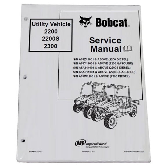 Bobcat 2200 2200S 2300 Utility Vehicle Workshop Repair Service Manual - Part Number # 6904893