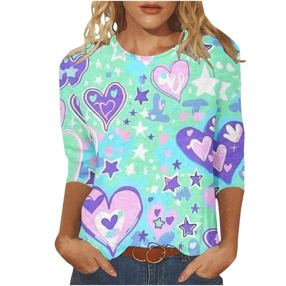 Tumotour Pullover Sweatshirts For Women 2025 Trendy Crew Neck 3/4 Sleeve Valentine'S Day Printed Tops Casual Cute Tunic Tops Tees Blouses Loose Pullover Tops