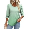 thumbnail image 4 of Womens Tops Dress Casual 3/4 Sleeve Shirts with Smocked Cuffs High Low Tops for Women Gradient Business Work Blouses, Green, XL, 4 of 7