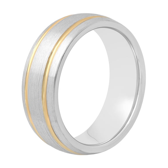 Mens Cobalt Double Grooved Gold Tone Striped Wedding Band - Mens Ring